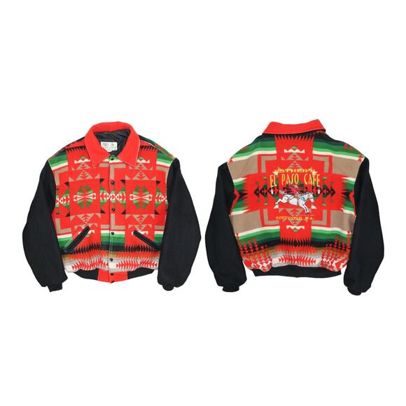 XXL Southwest Varsity Bomber Jacket Aztec Tribal Esther ElPasoCafe Toppenish - Picture 1 of 16